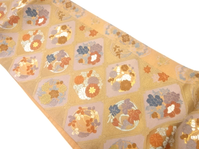 JAPANESE FUKURO OBI / KARA-ORI / WOVEN FLOWER ROUNDEL